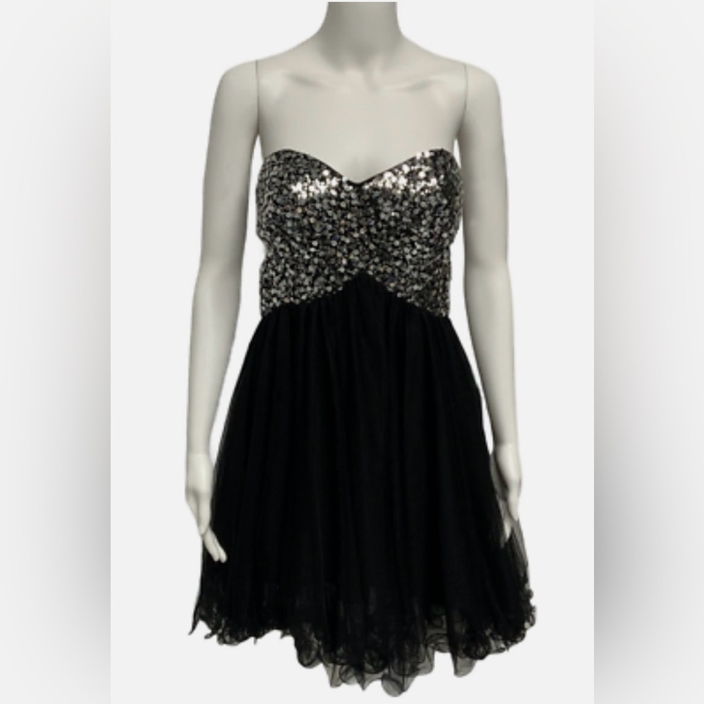 Blondie Nites Black and Gray Embellished Fit and Flare Dress